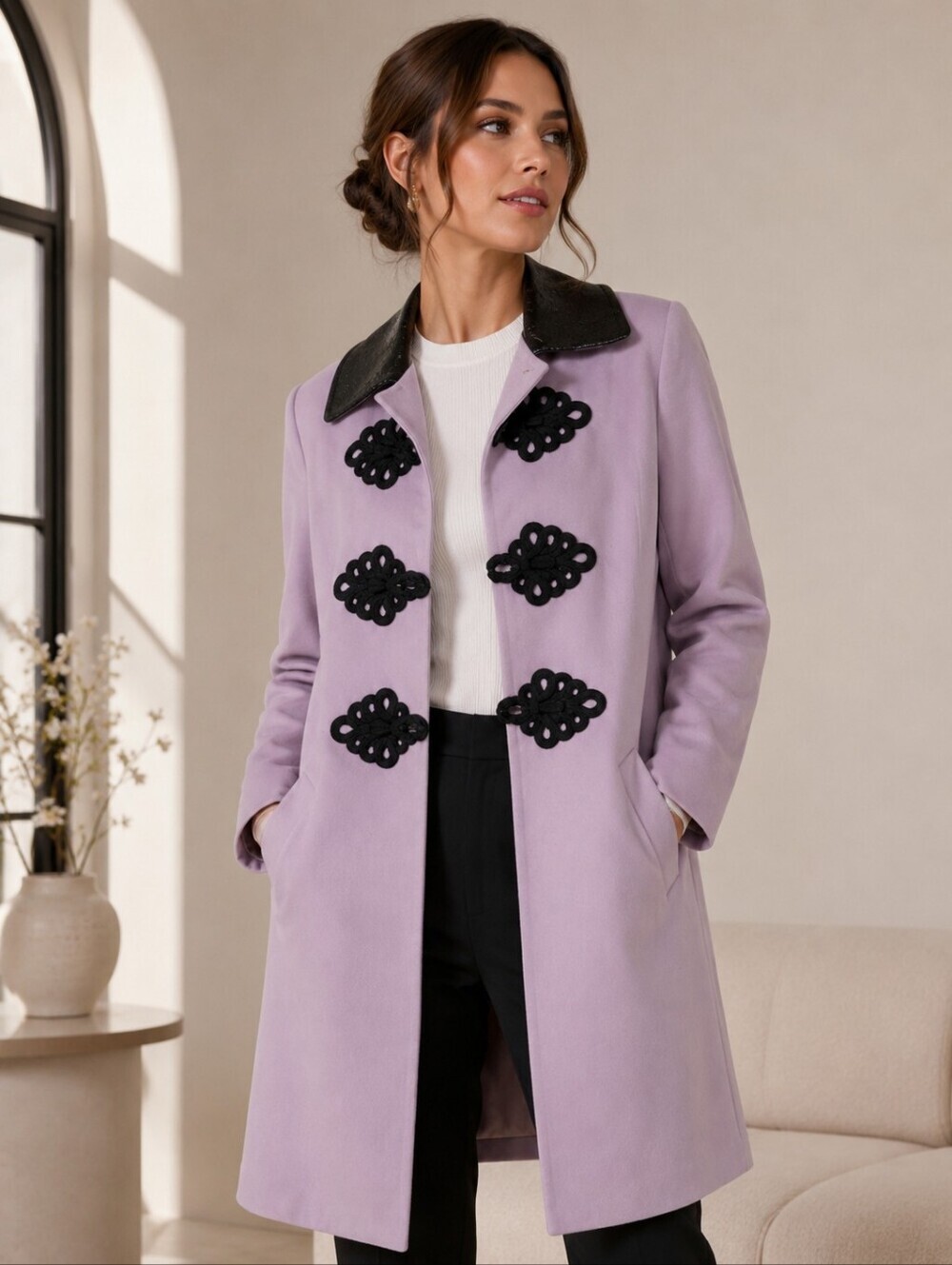 Asos Lavender Coat with Black Accents